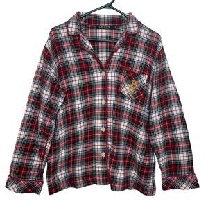 Lauren Ralph Lauren sleep shirt pajama top white red green plaid women's large